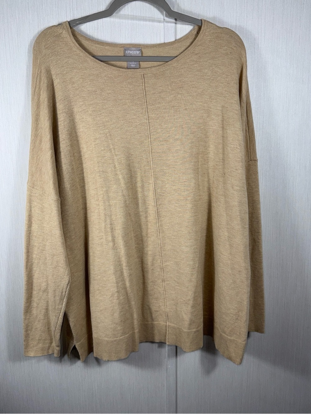 CHICO'S 3 XL Cashmere Blend Beige Drop Shoulder Sweater Capsule Wardrobe